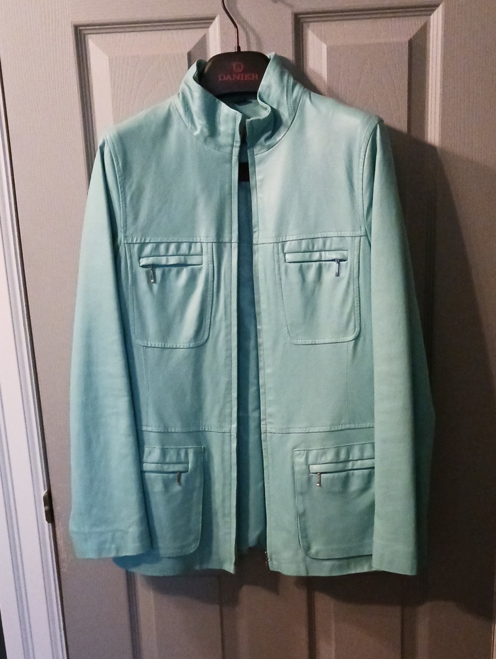 Womens Danier Light Blue  Zip-Front Leather Jacket
